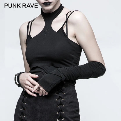 PUNK RAVE Rivet Half-Palm Leather Gloves for Women