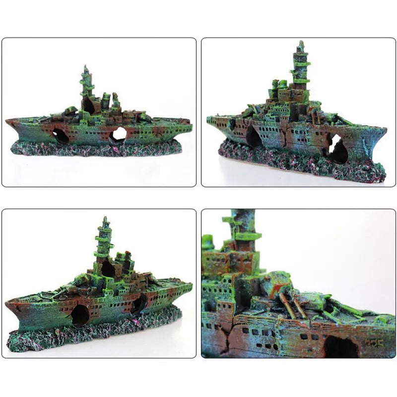 Battleship Fish Tank Aquarium Ornament
