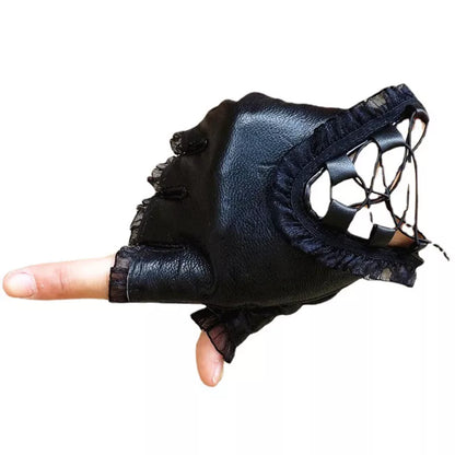 Lace Genuine Leather Fingerless Gloves Ladies