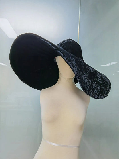 Fashion Black Velvet Large Brim Hats