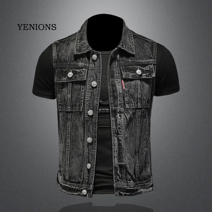 Retro Jean Jacket Men's Style Waistcoat Coat Cowboy Brand