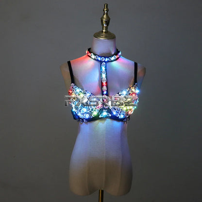 LED Bra Colorful Flash Diamond Bra