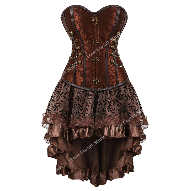 Faux Leather Corset Dress Brown Pirate Costume