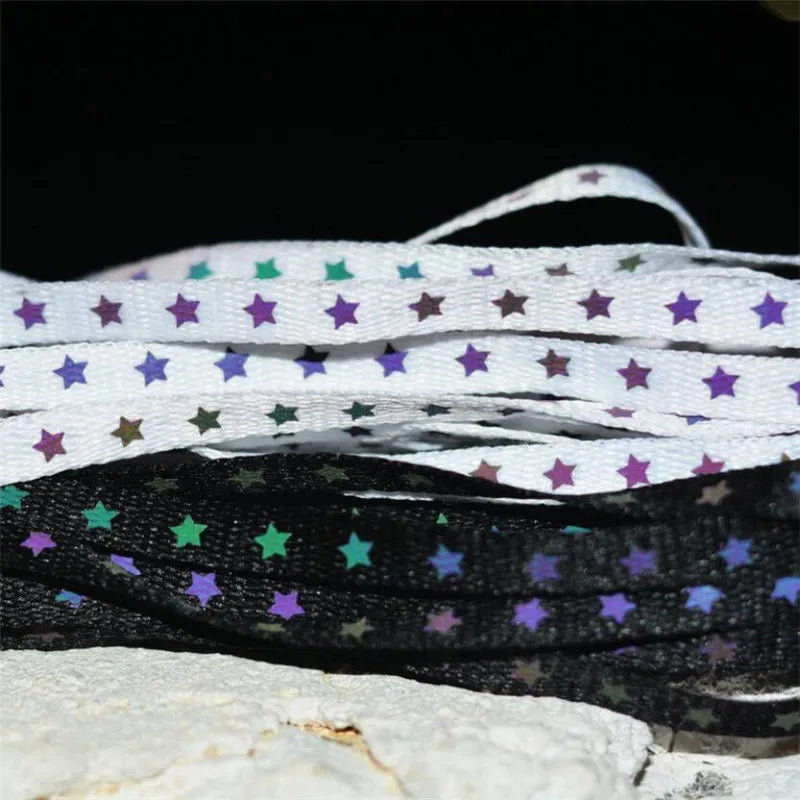 New Holographic Reflective Star Shoelaces Double-sided Reflective High-bright Luminous Flat Laces Sneakers ShoeLaces Strings