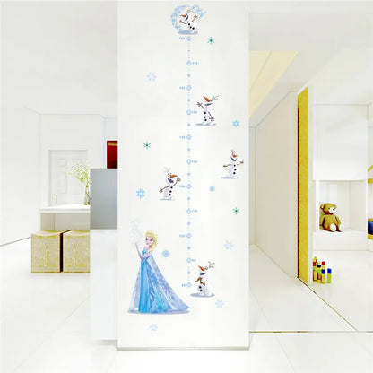 Cartoon Olaf Elsa Wall Stickers Height Measure For Kids Room