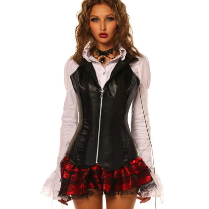 Faux Leather Corset Vest Zipper Spiral Steel