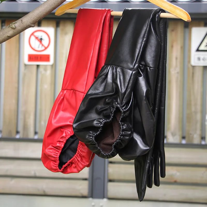 Long Gloves Bubble Sleeve Genuine Leather