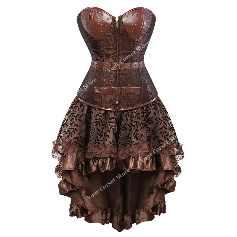 Faux Leather Corset Dress Brown Pirate Costume