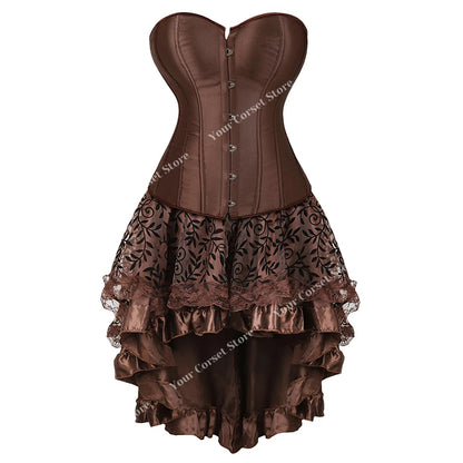 Faux Leather Corset Dress Brown Pirate Costume