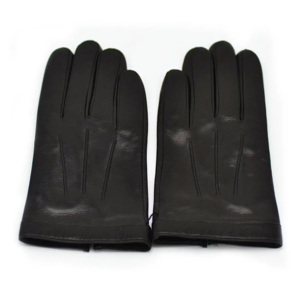 Man Fashion Whole Piece Of Real Leather Gloves In Black