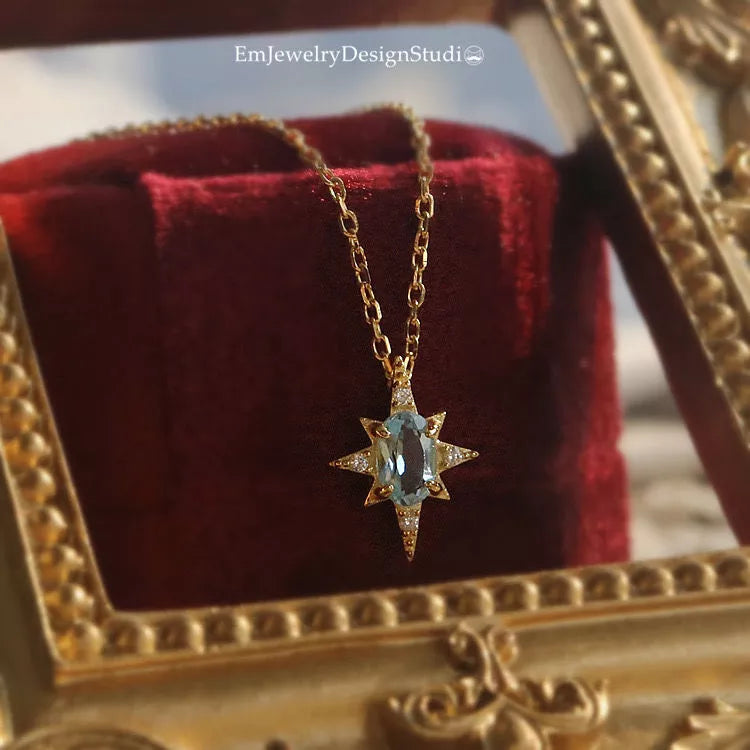 star topaz pendant necklace retro light luxury