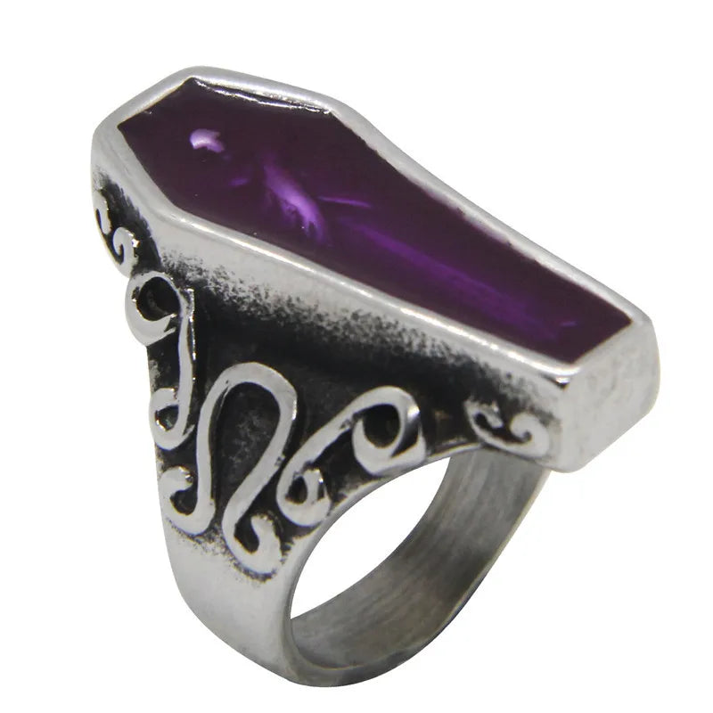 Purple Coffin Mummy Ring 316L Stainless Steel Jewelry Size 7-13 Punk Ring