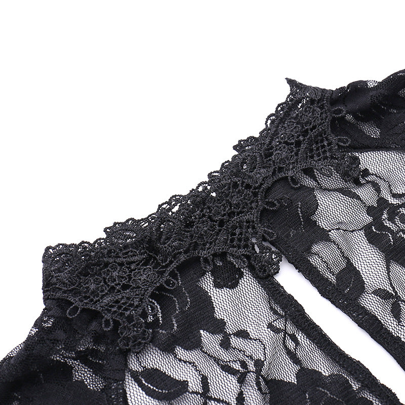 Vintage Lace Flare Gothic Midi Dress for Women