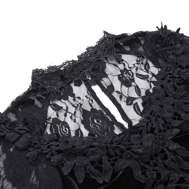 Vintage Lace Flare Gothic Midi Dress for Women