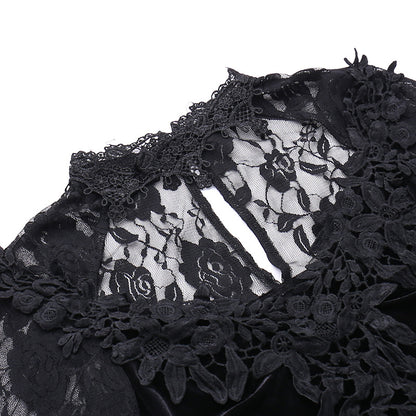 Vintage Lace Flare Gothic Midi Dress for Women