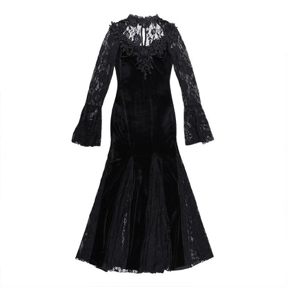 Vintage Lace Flare Gothic Midi Dress for Women