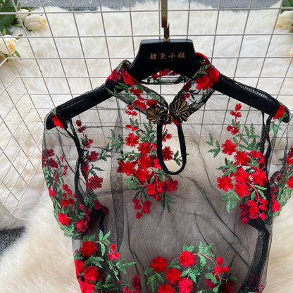 Floral Elegance: Chinese Style Mid-Calf Dress