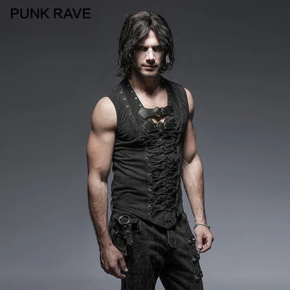 Black Punk Rock Cotton Vest for Men