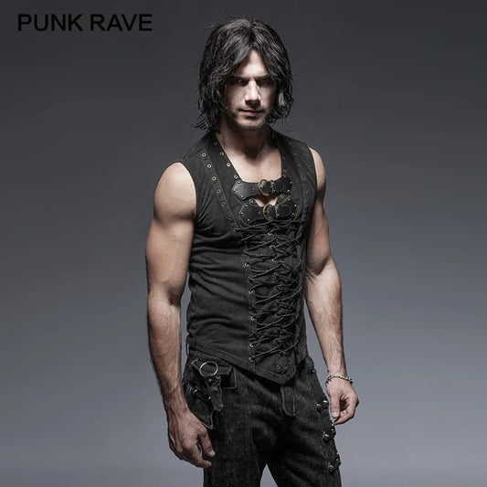 Black Punk Rock Cotton Vest for Men