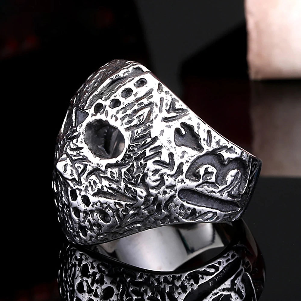 Punk Black Friday Killer Jason Mask Ring For Men Stainless Steel Retro Jason Mask Rings Biker Jewelry Creative Gift Wholesale