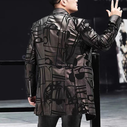 Genuine Leather Jacket Men Mid Length Suit