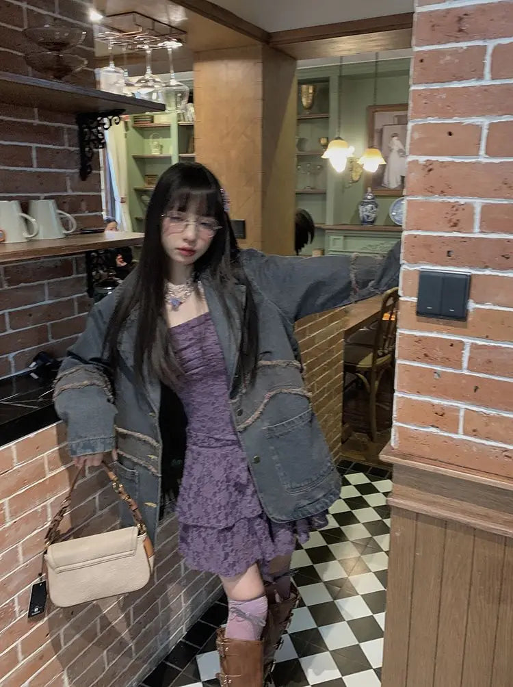 Lace-Inspired Slim-Waist Y2K Tunic Dress