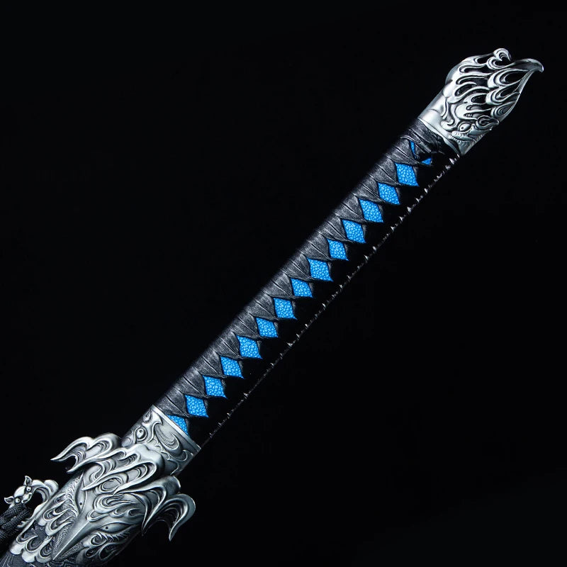 The Hawk's Embrace: Handmade Blue Flame Sword