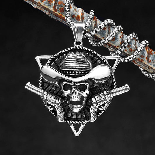 Cowboy Skull Double Gun Necklaces