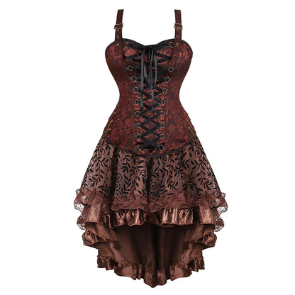 Faux Leather Corset Dress Brown Pirate Costume