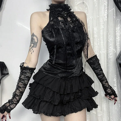 Nostalgic Lace Gothic Crop Tank for Retro Street Style