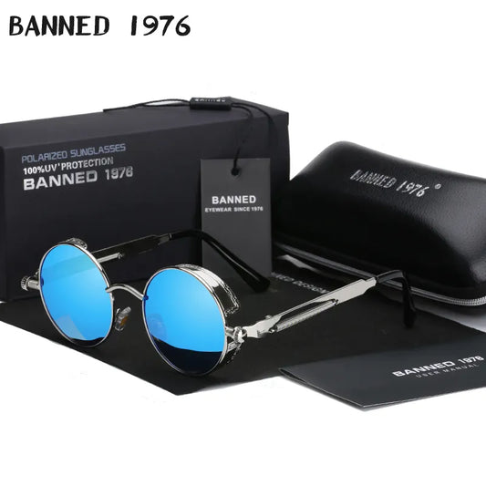 Retro Round Metal HD Polarized Punk Sunglasses