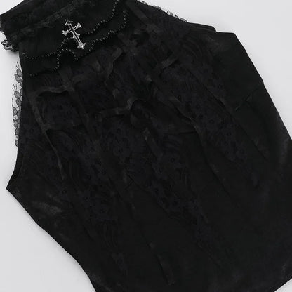 Nostalgic Lace Gothic Crop Tank for Retro Street Style