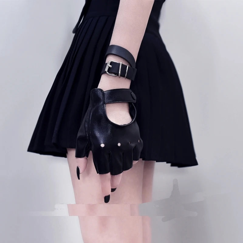 Spice Punk Gothic Half Finger Leather Gloves