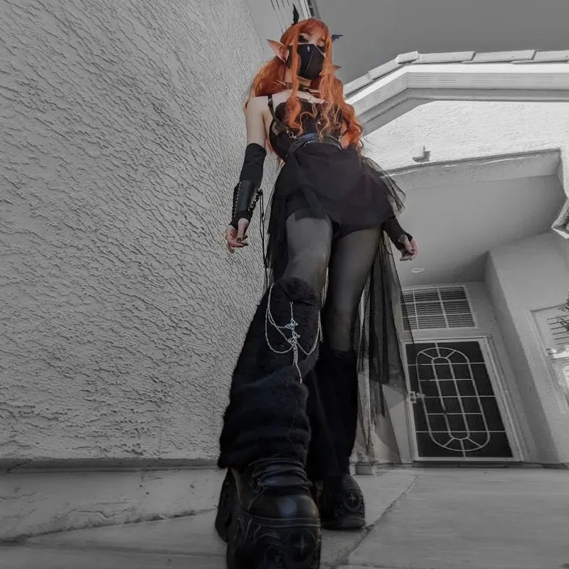 Gothic Mesh High-Waisted Asymmetrical Skirt