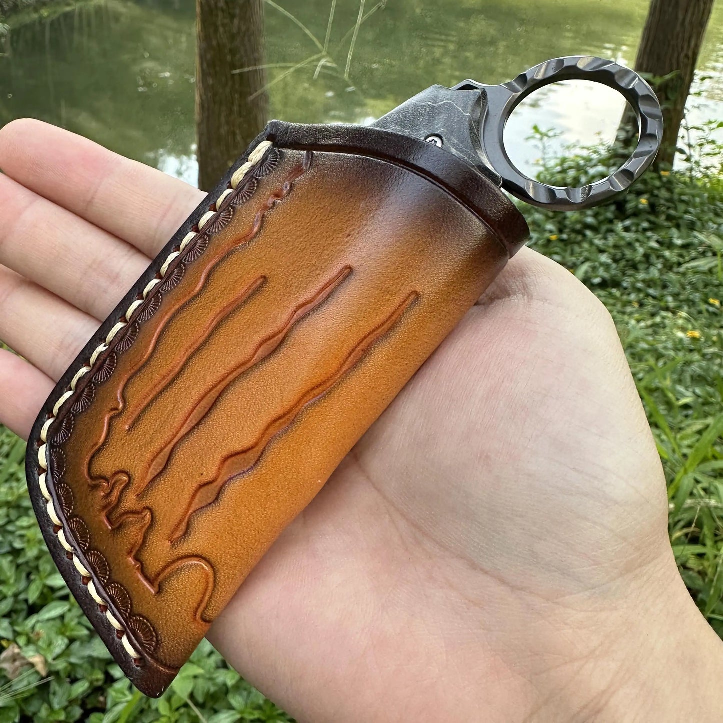 Topwell VG10 Damascus Claw Knife & Leather Sheath
