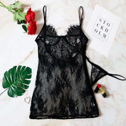 Women Sexy Lace Dress With Thongs