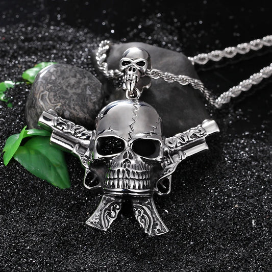 Double Gun Skull Warrior Necklace