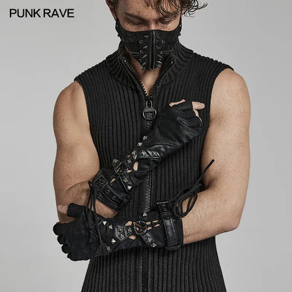 Punk PU Army Style Fingerless Gloves