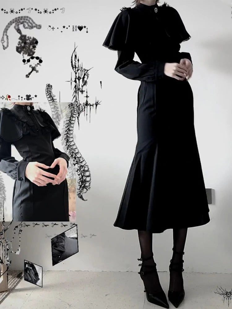 Gothic Lace Bow Dress — Y2K Streetwear