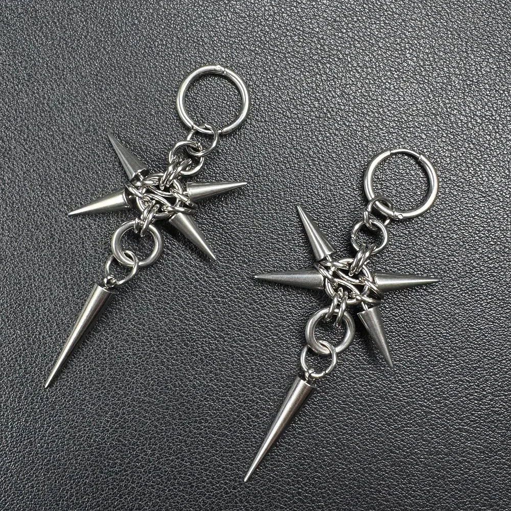 Gothic Spike Hoop Earrings — Punk Chainmail Drop
