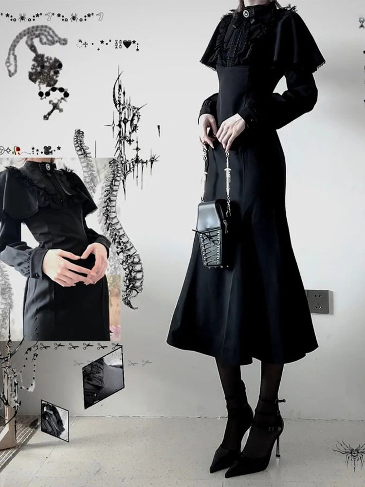 Gothic Lace Bow Dress — Y2K Streetwear