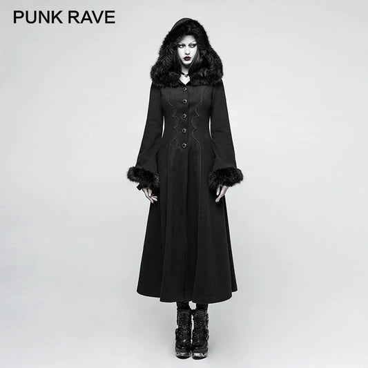 Gothic Winter Coat Women Black Disc Flowers