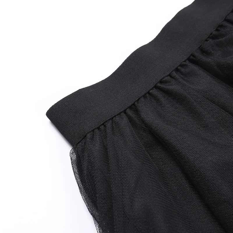 Gothic Mesh High-Waisted Asymmetrical Skirt