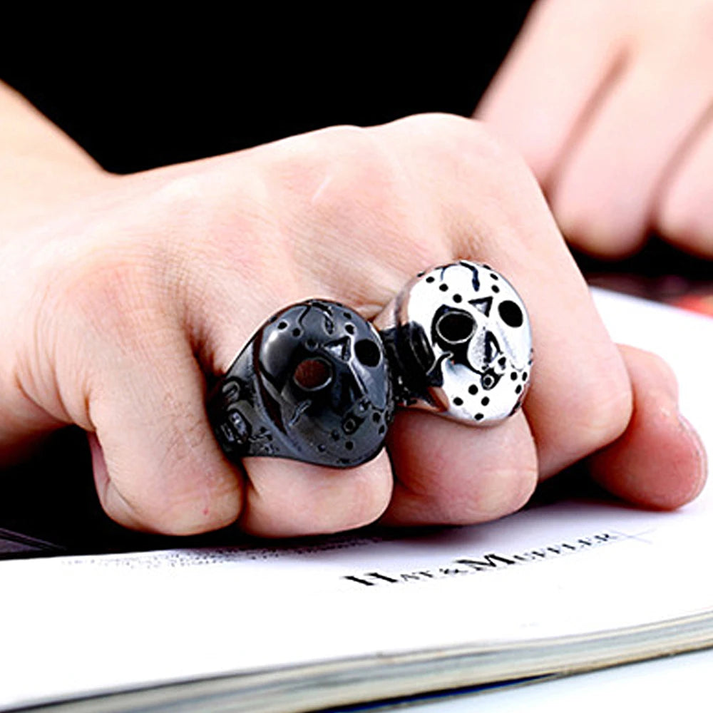 Punk Black Friday Killer Jason Mask Ring For Men Stainless Steel Retro Jason Mask Rings Biker Jewelry Creative Gift Wholesale