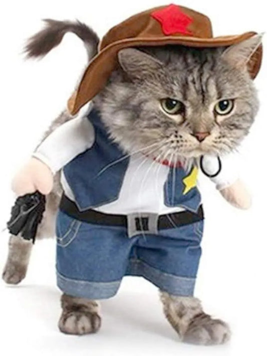 Funny Pet Dog Cat Costume Cowboy Clothes