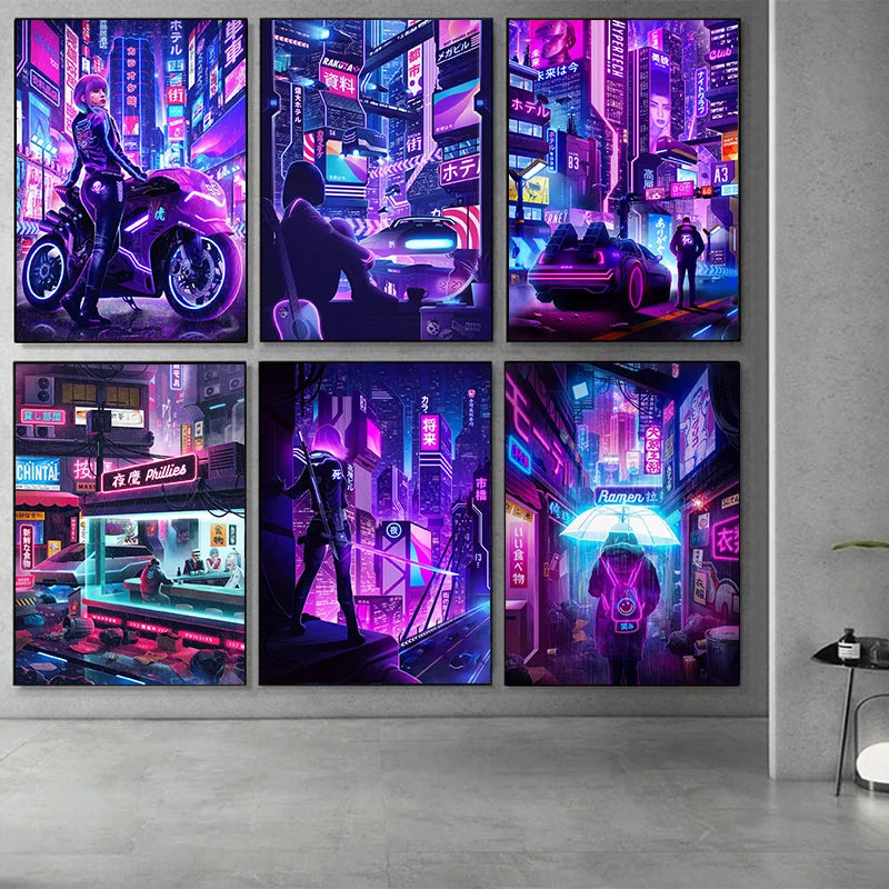 Cyberpunk Nightscape Canvas Art for Modern Decor