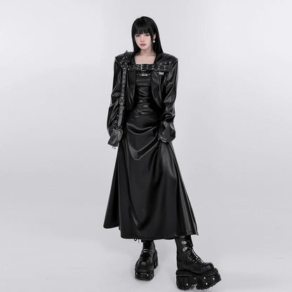 High Quality Black PU Leather Loose Coats