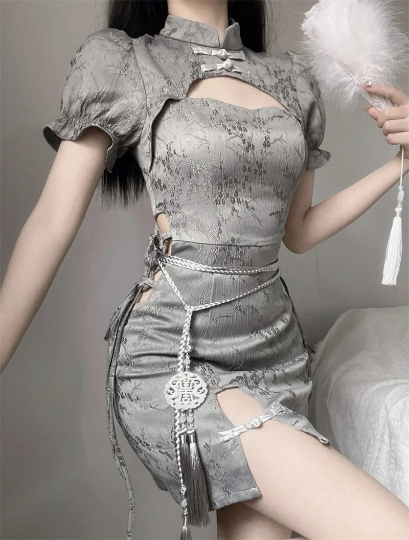 Elegant Tie-Dye Cheongsam Mini Dress
