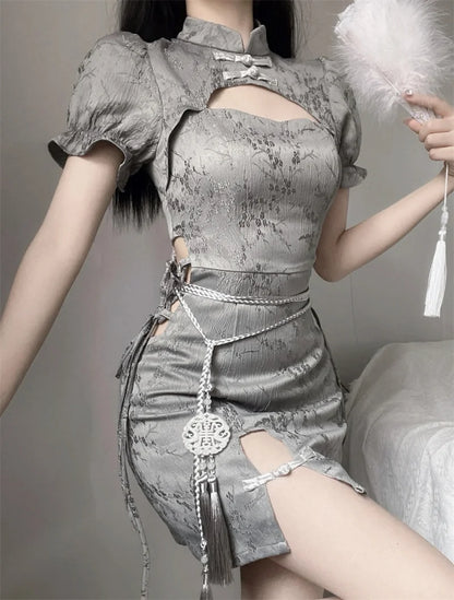 Elegant Tie-Dye Cheongsam Mini Dress
