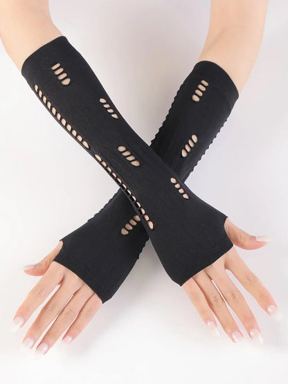 Summer Half Finger Gloves Hollow Men Women Sunscreen Gloves Cosplay Gloves Black Long Fingerless Sleeves Halloween Night Club